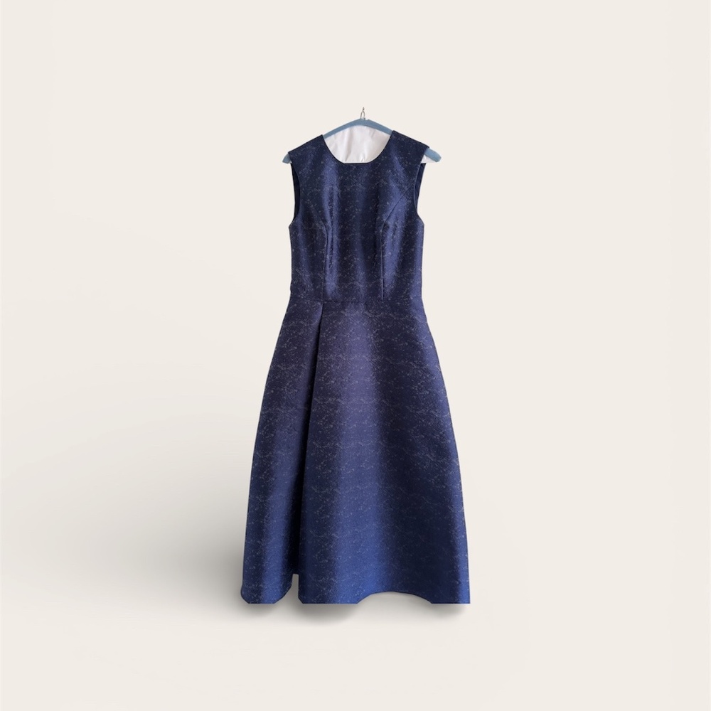Kay Unger Navy Sparkle Sleeveless Fit-and-Flare Dress